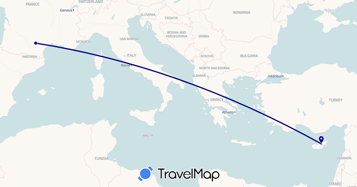 TravelMap itinerary: driving in Cyprus, France (Asia, Europe)